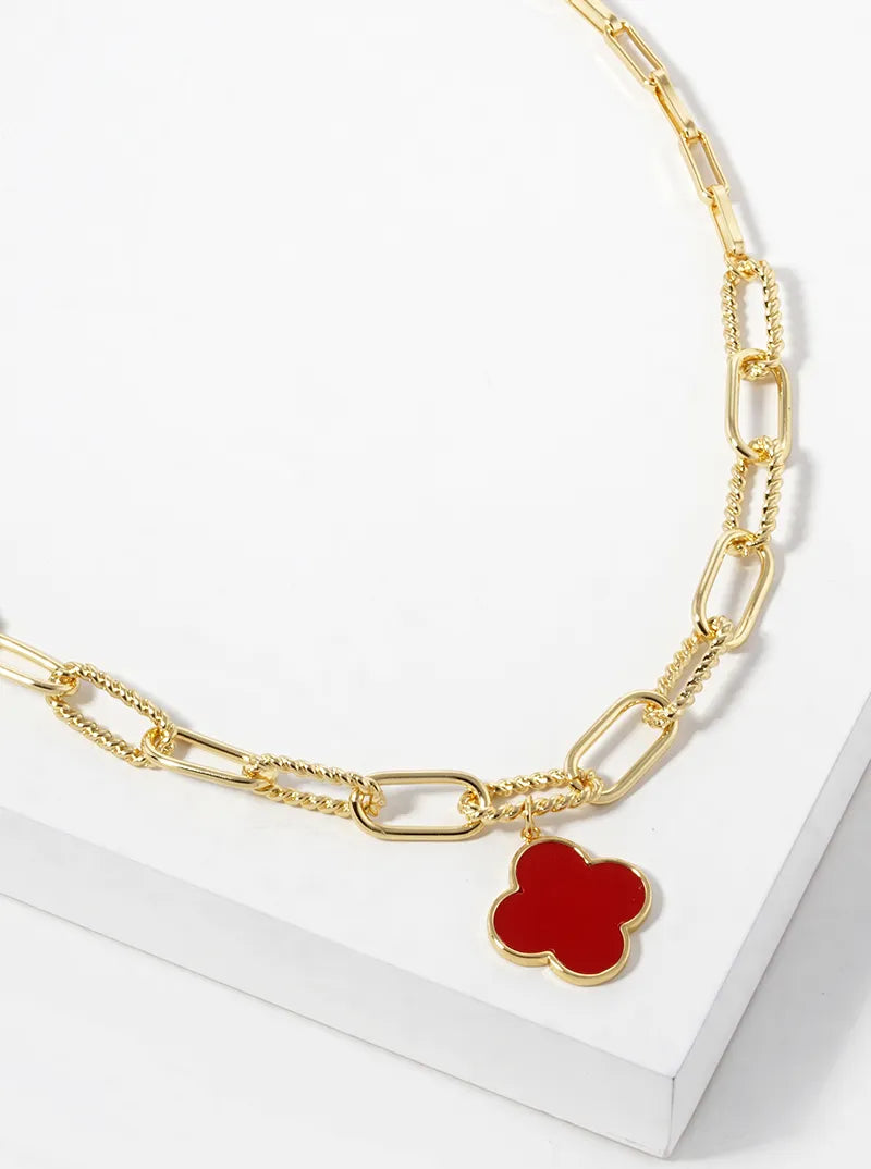 18k Gold Dipped Quatrefoil Pendant Link Chain Necklace