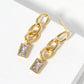 18k Gold Dipped Rectangle CZ Drop Chain Post Earrings