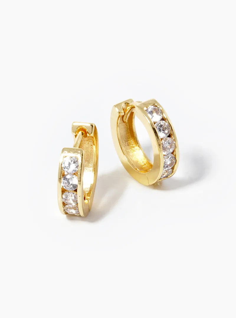 18k Gold Dipped Round CZ Pave 12mm Huggie Hoop Earrings
