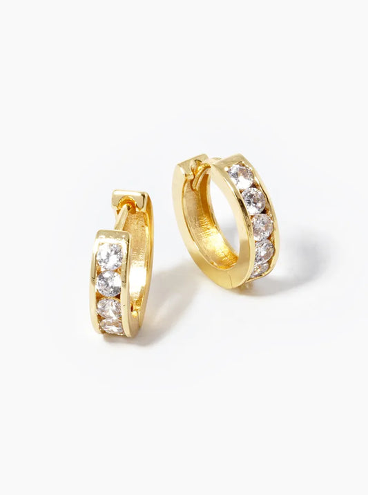 18k Gold Dipped Round CZ Pave 12mm Huggie Hoop Earrings