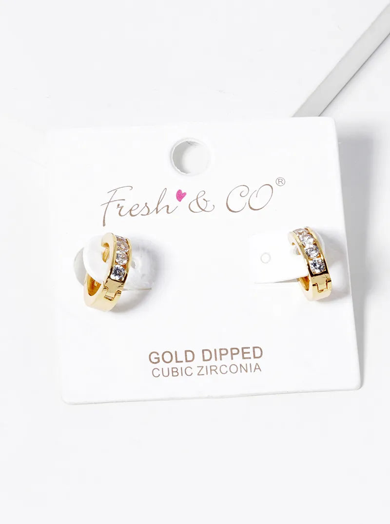 18k Gold Dipped Round CZ Pave 12mm Huggie Hoop Earrings