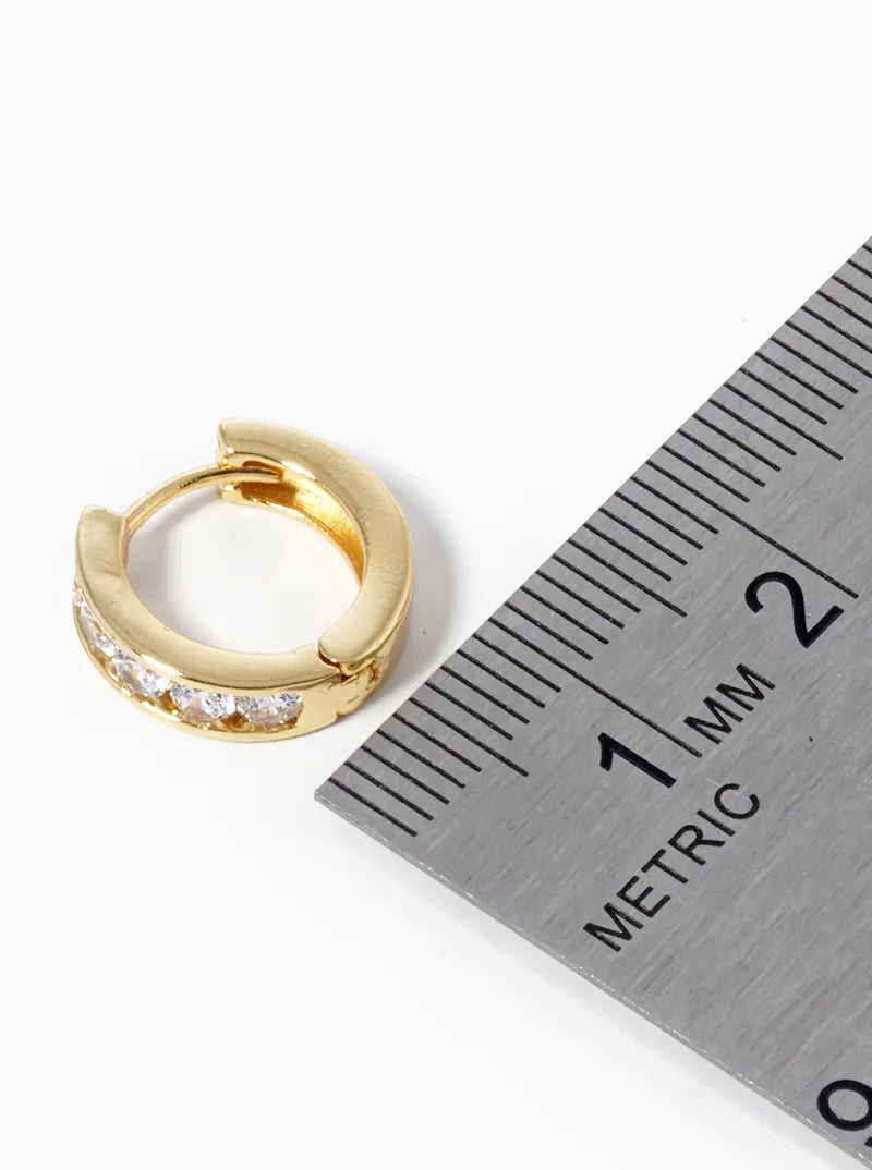 18k Gold Dipped Round CZ Pave 12mm Huggie Hoop Earrings