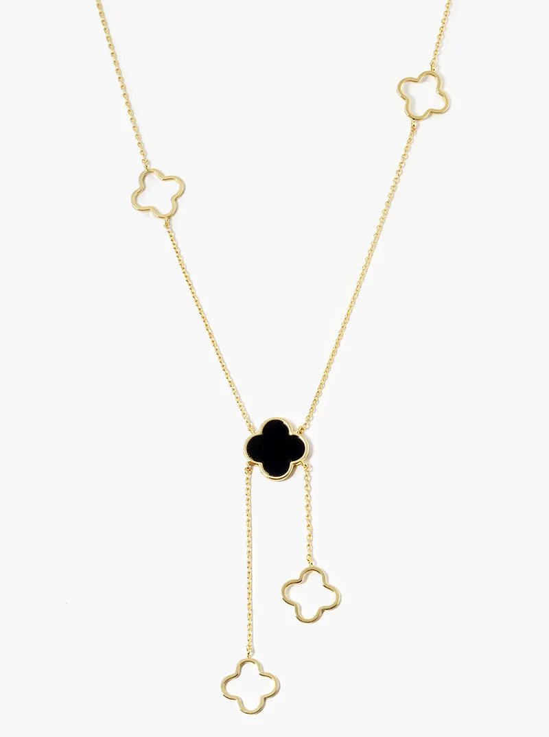 18k Gold Dipped Semi-Precious Quatrefoil Lariat Necklace
