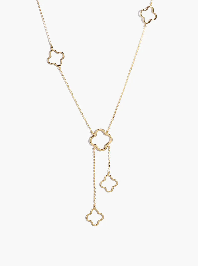 18k Gold Dipped Semi-Precious Quatrefoil Lariat Necklace