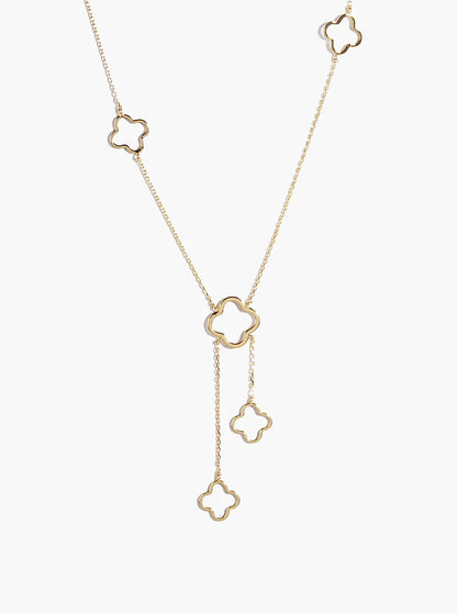 18k Gold Dipped Semi-Precious Quatrefoil Lariat Necklace