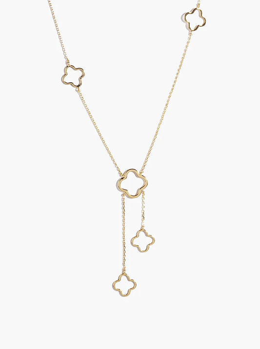 18k Gold Dipped Semi-Precious Quatrefoil Lariat Necklace