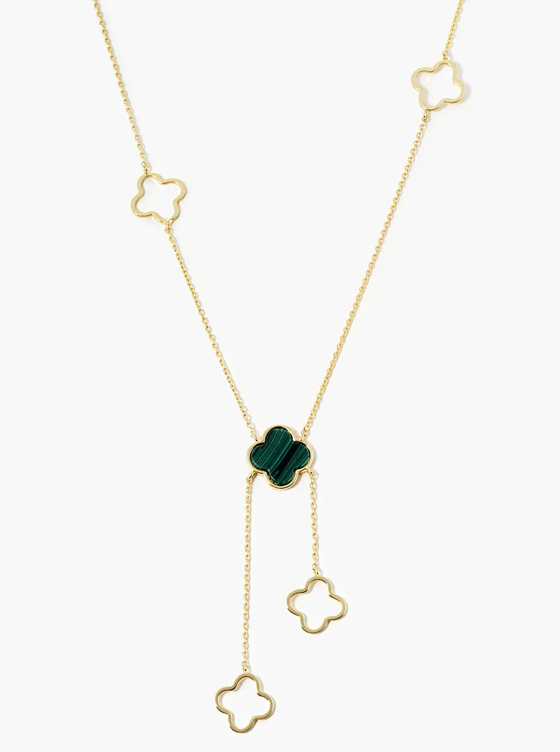 18k Gold Dipped Semi-Precious Quatrefoil Lariat Necklace