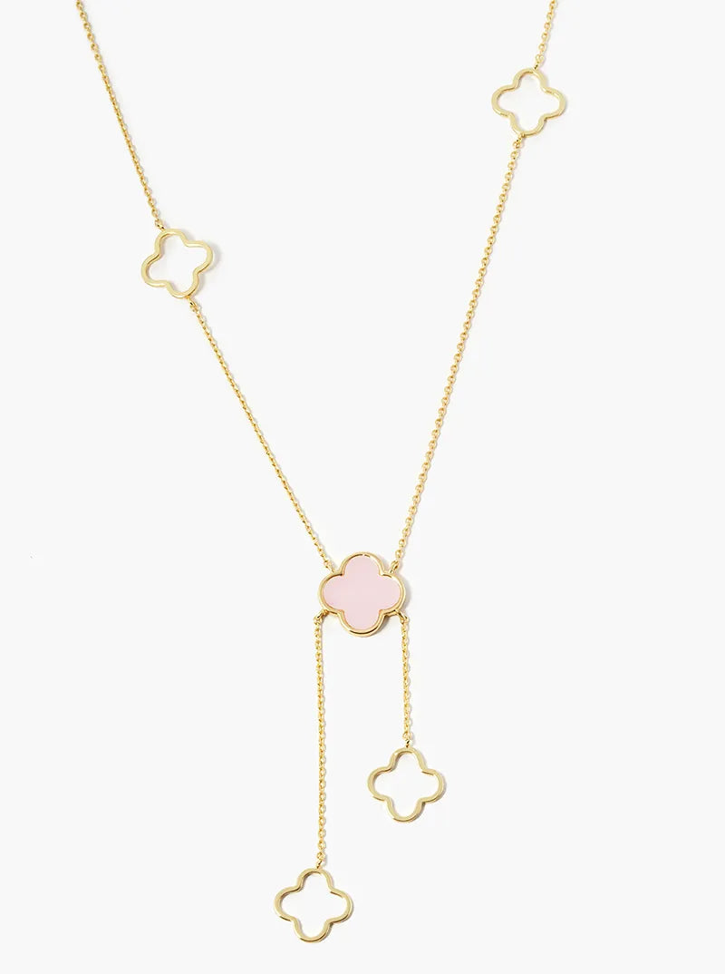 18k Gold Dipped Semi-Precious Quatrefoil Lariat Necklace