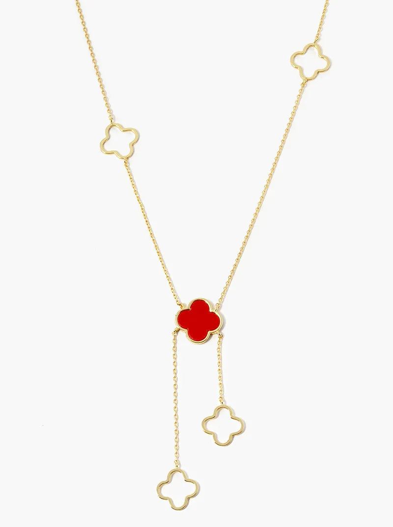 18k Gold Dipped Semi-Precious Quatrefoil Lariat Necklace