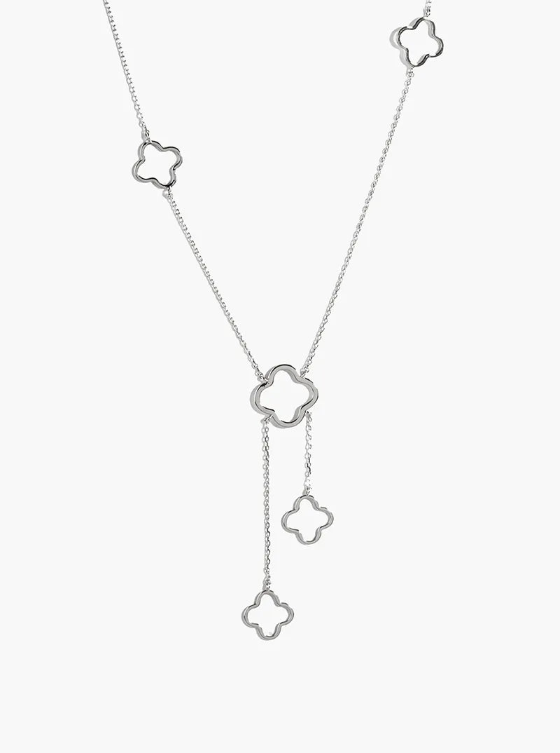 18k Gold Dipped Semi-Precious Quatrefoil Lariat Necklace