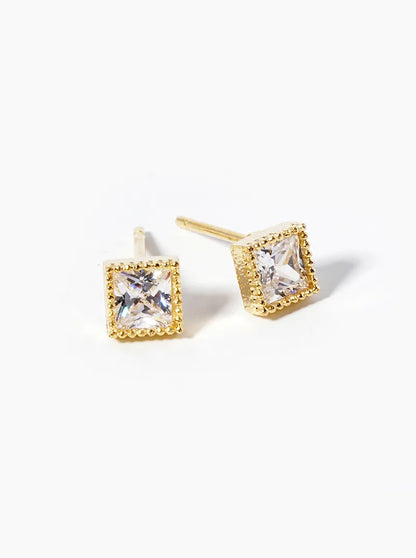 18k Gold Dipped Square 4mm CZ Stone Post Stud Earrings