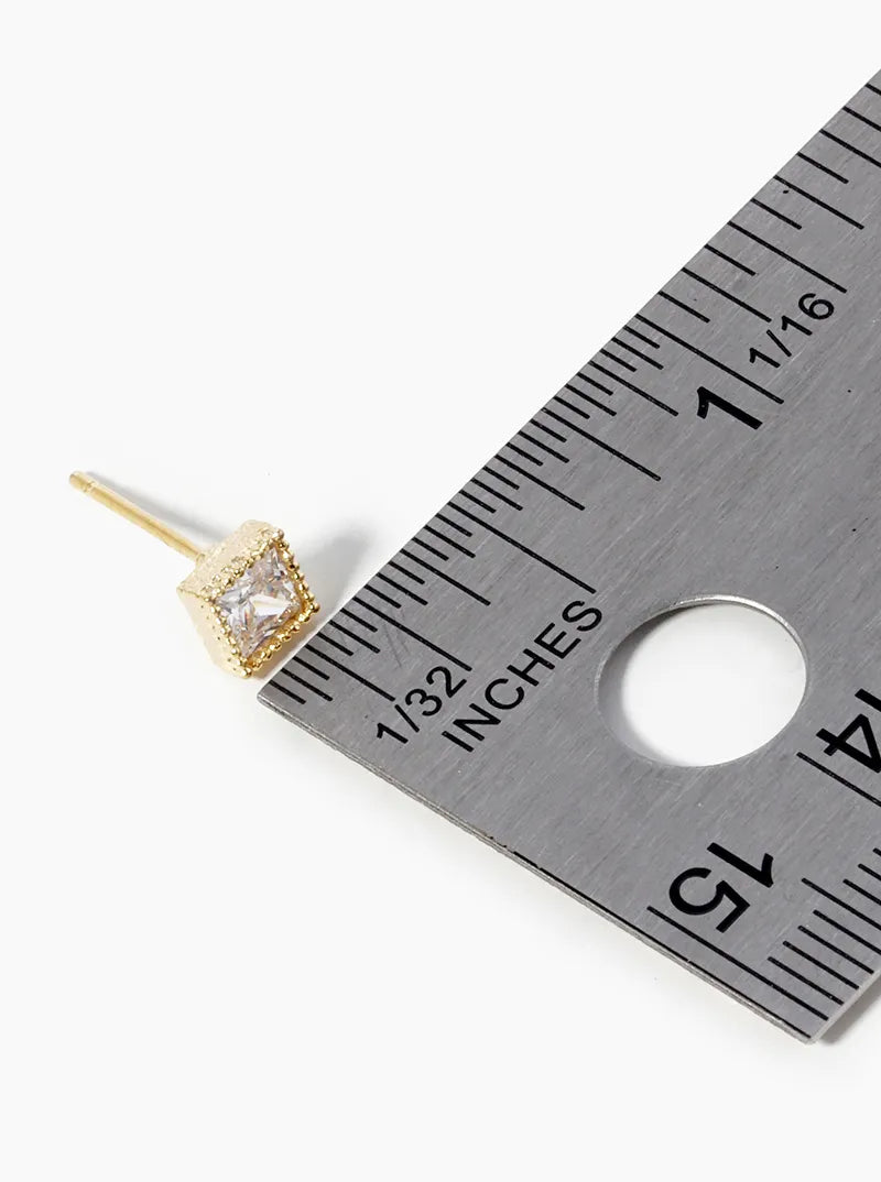 18k Gold Dipped Square 4mm CZ Stone Post Stud Earrings