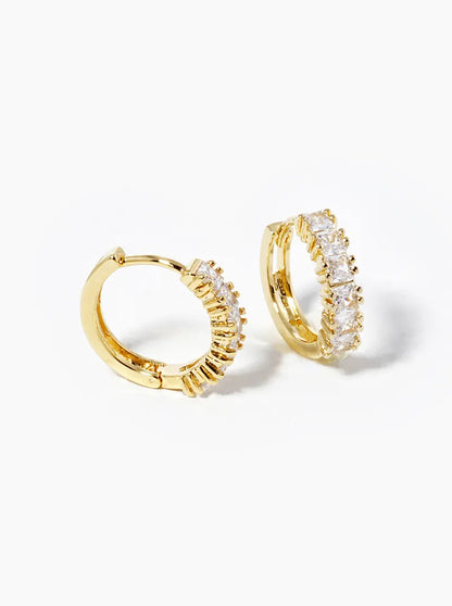 18k Gold Dipped Square CZ Pave 12mm Huggie Hoop Earrings