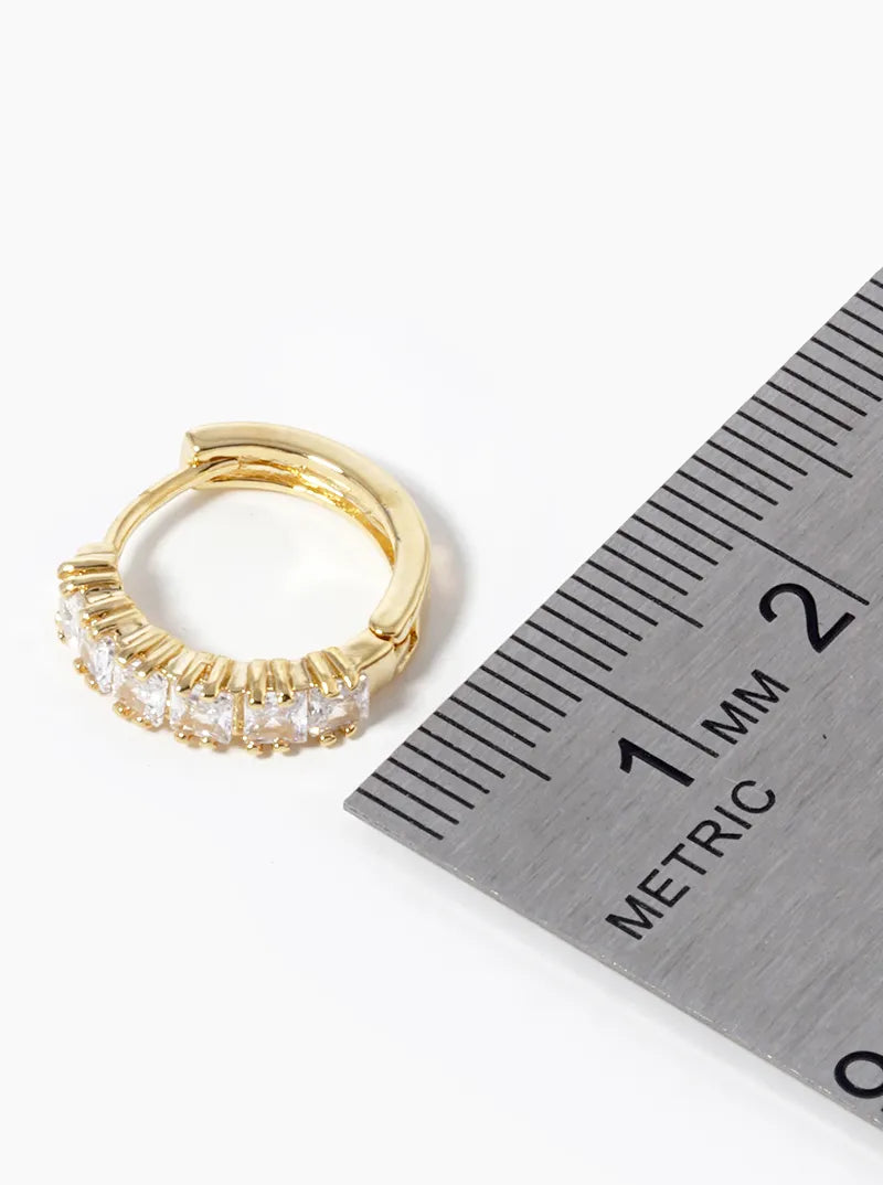 18k Gold Dipped Square CZ Pave 12mm Huggie Hoop Earrings