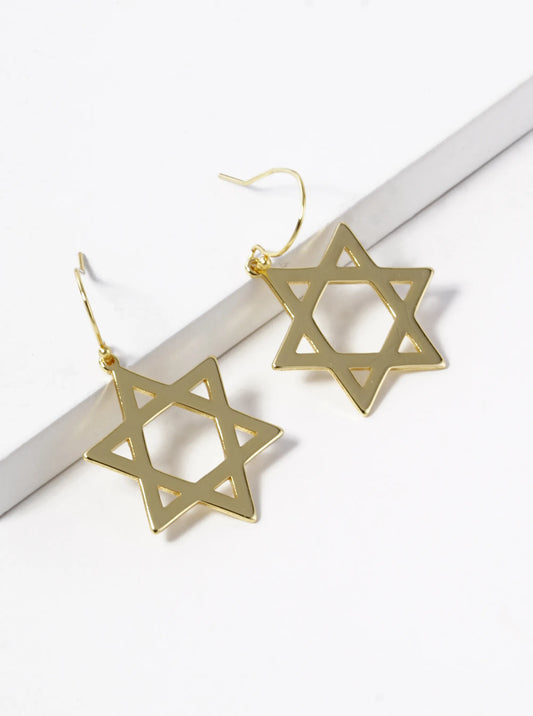 18k Gold Dipped Star Of David Dangle Drop Earrings