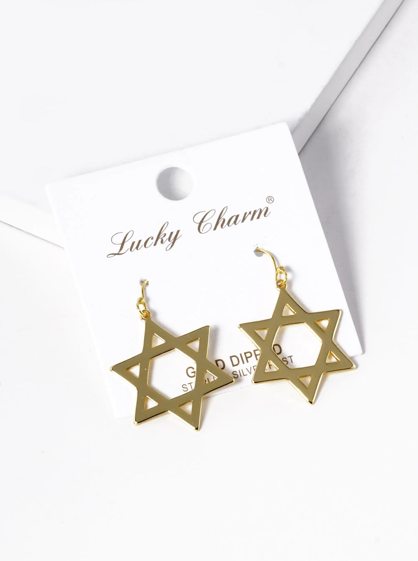18k Gold Dipped Star Of David Dangle Drop Earrings