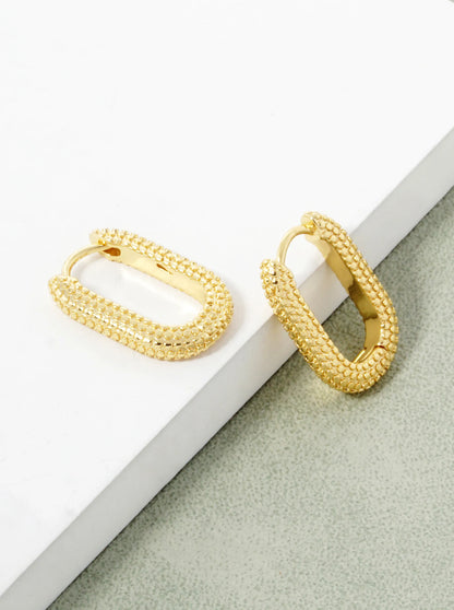 18k Gold Dipped Textured 20mm Oval Hoop Earrings