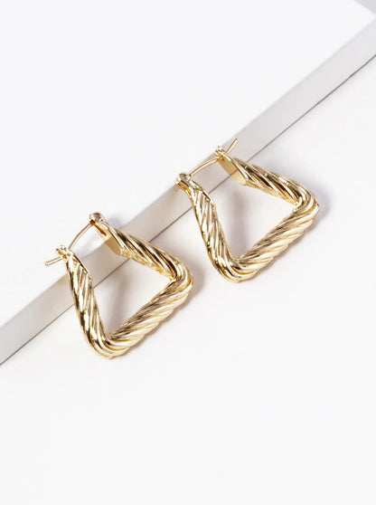 18k Gold Dipped Textured 20mm Triangle Brass Hoop Earrings