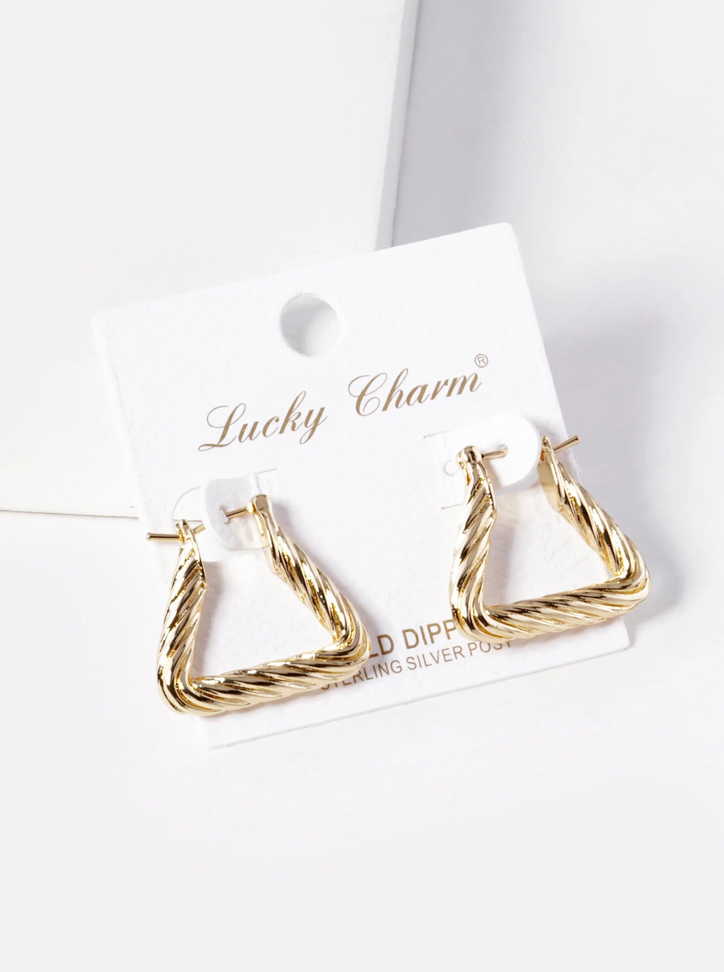 18k Gold Dipped Textured 20mm Triangle Brass Hoop Earrings