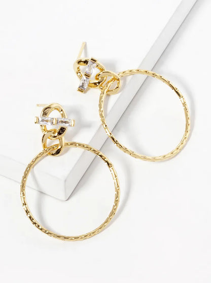 18k Gold Dipped Textured Circle Drop Post Earrings