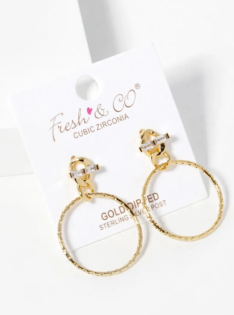 18k Gold Dipped Textured Circle Drop Post Earrings