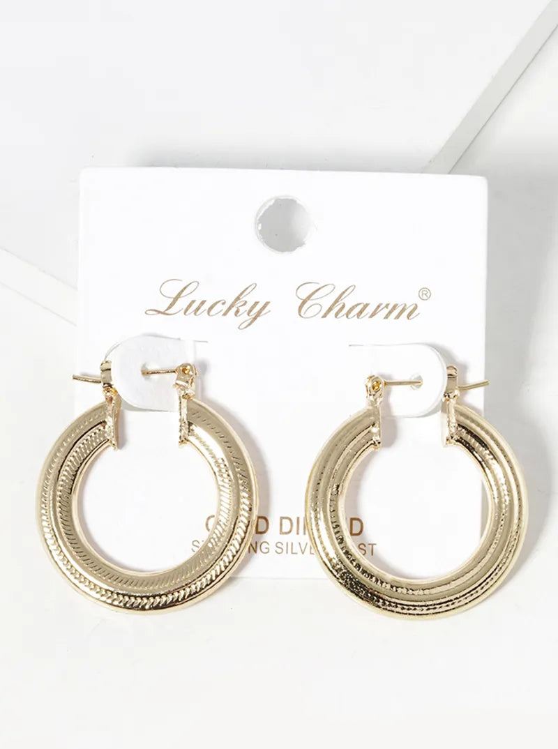 18k Gold Dipped Textured Metal 30mm Latch Back Hoop Earrings