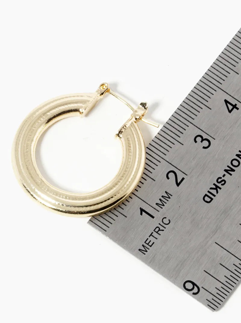 18k Gold Dipped Textured Metal 30mm Latch Back Hoop Earrings