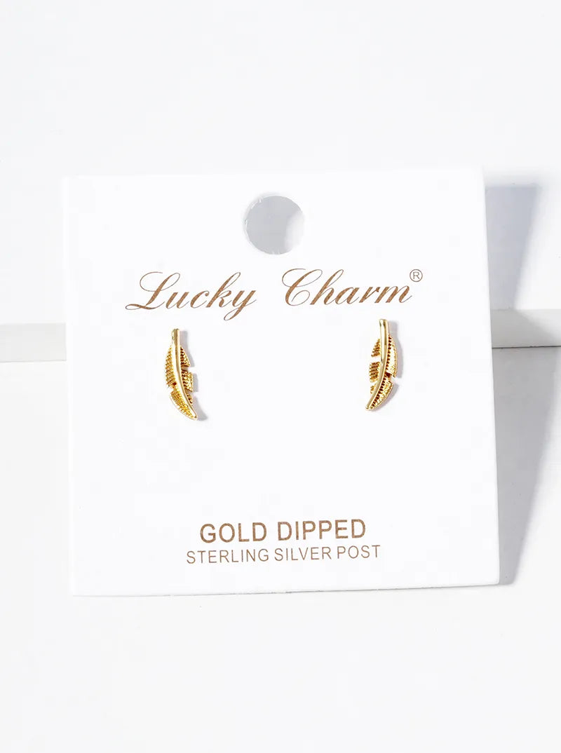 18k Gold Dipped Textured Tiny Leaves Post Stud Earrings