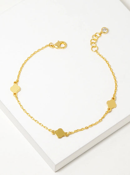 18k Gold Dipped Three Dainty Quatrefoil Chain Bracelet