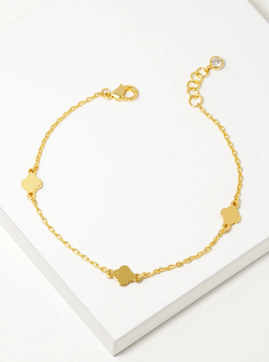 18k Gold Dipped Three Dainty Quatrefoil Chain Bracelet