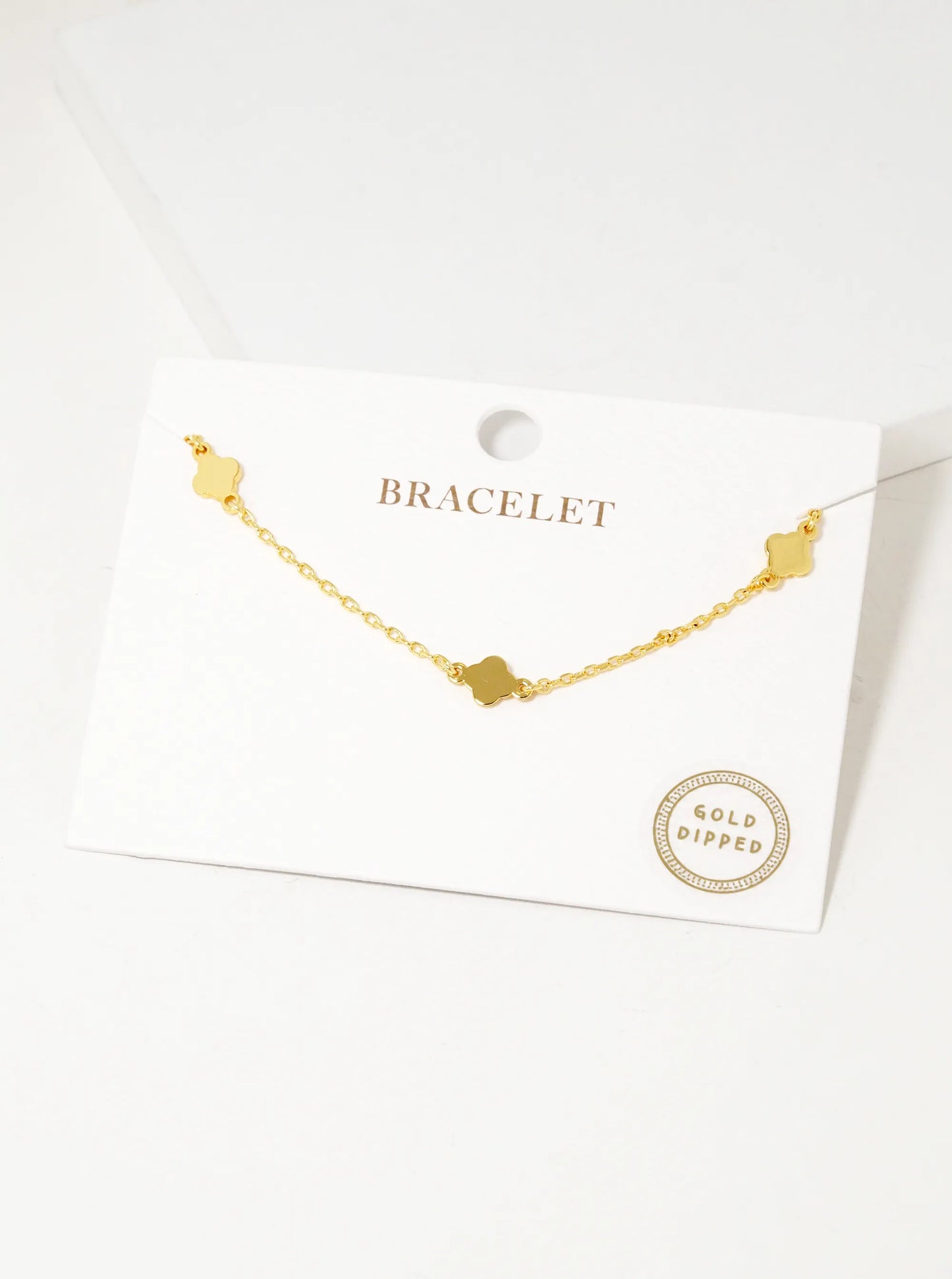 18k Gold Dipped Three Dainty Quatrefoil Chain Bracelet