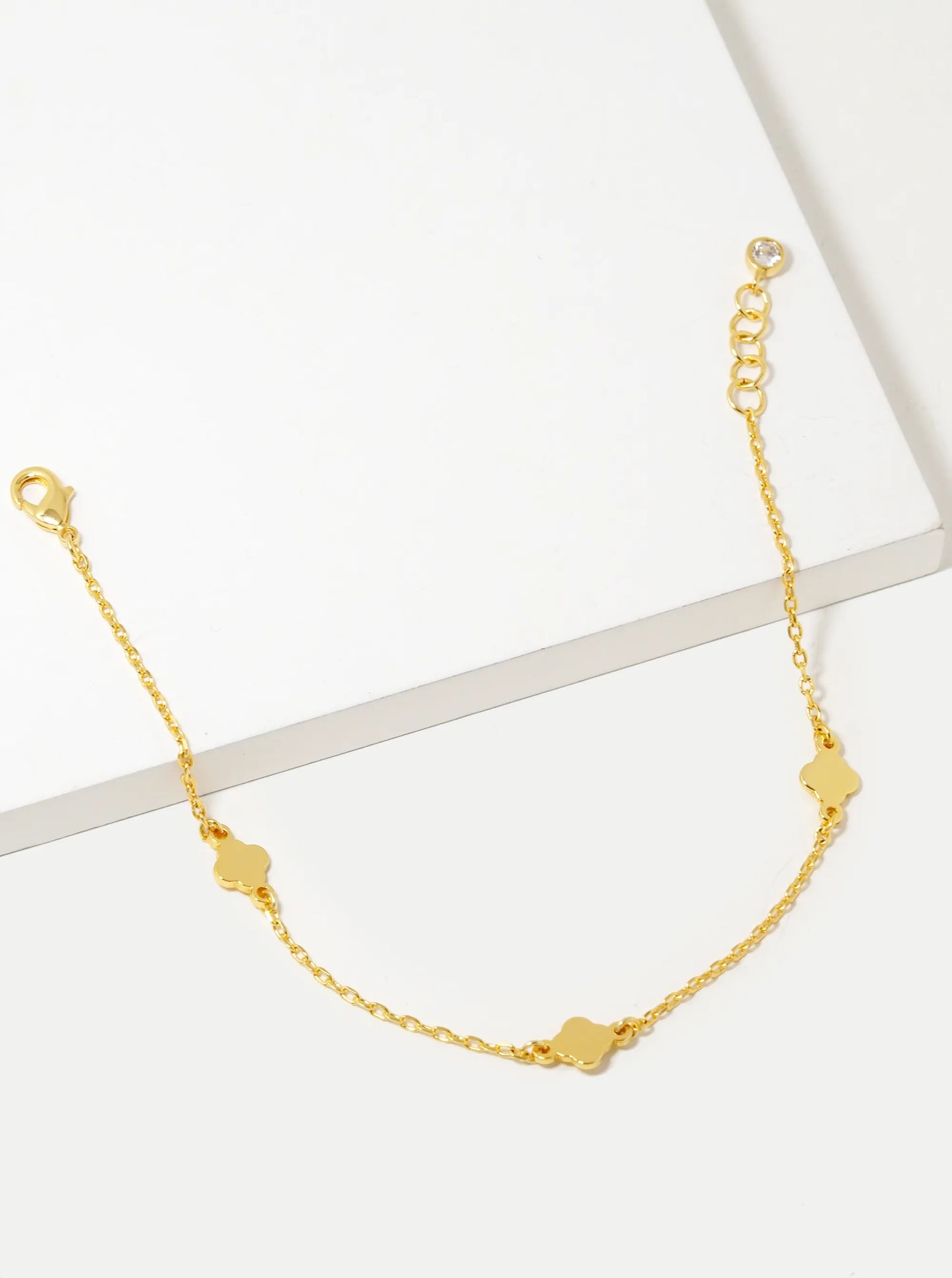 18k Gold Dipped Three Dainty Quatrefoil Chain Bracelet