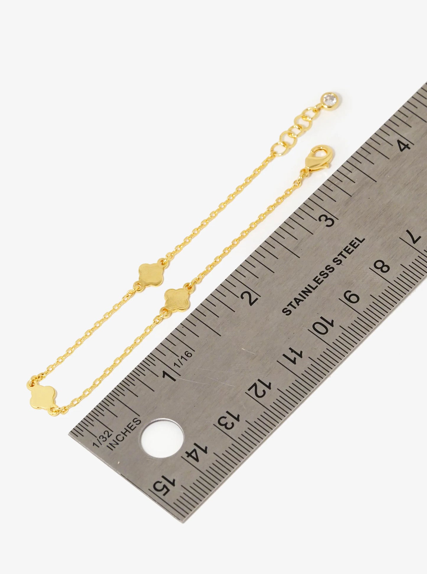 18k Gold Dipped Three Dainty Quatrefoil Chain Bracelet