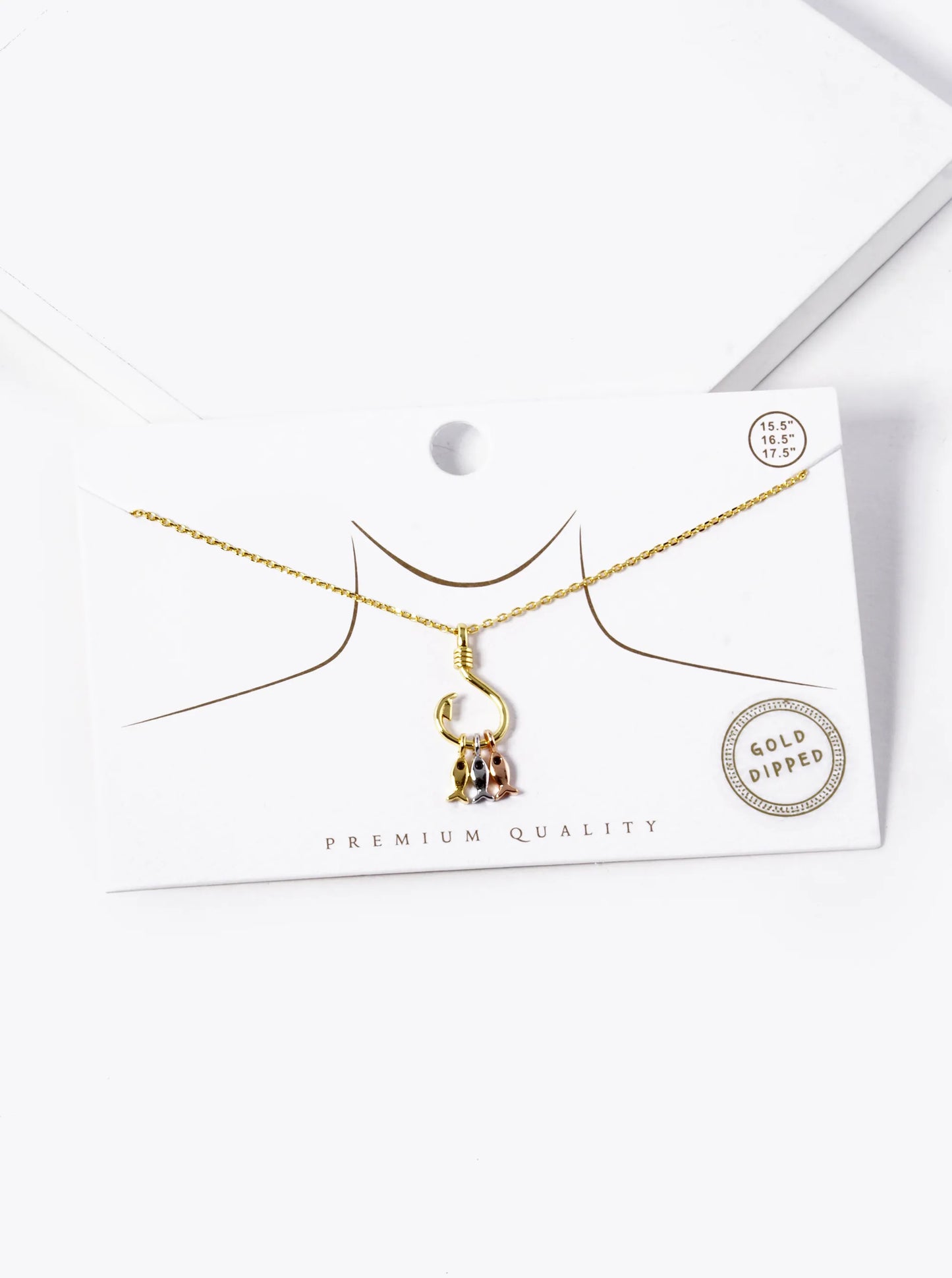 18k Gold Dipped Three Fish With A Hook Pendant Necklace