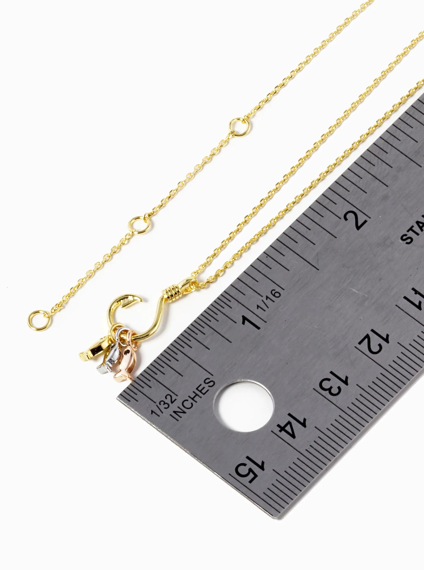 18k Gold Dipped Three Fish With A Hook Pendant Necklace