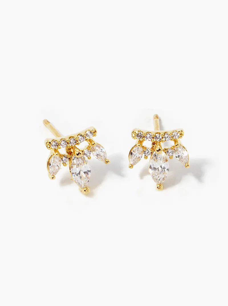 White Gold Dipped Three Marquise CZ Stones Drop Post Stud Earrings