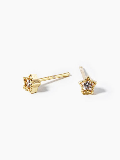 18k Gold Dipped Tiny Star With CZ Stone Post Stud Earrings