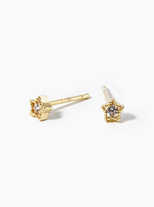 18k Gold Dipped Tiny Star With CZ Stone Post Stud Earrings