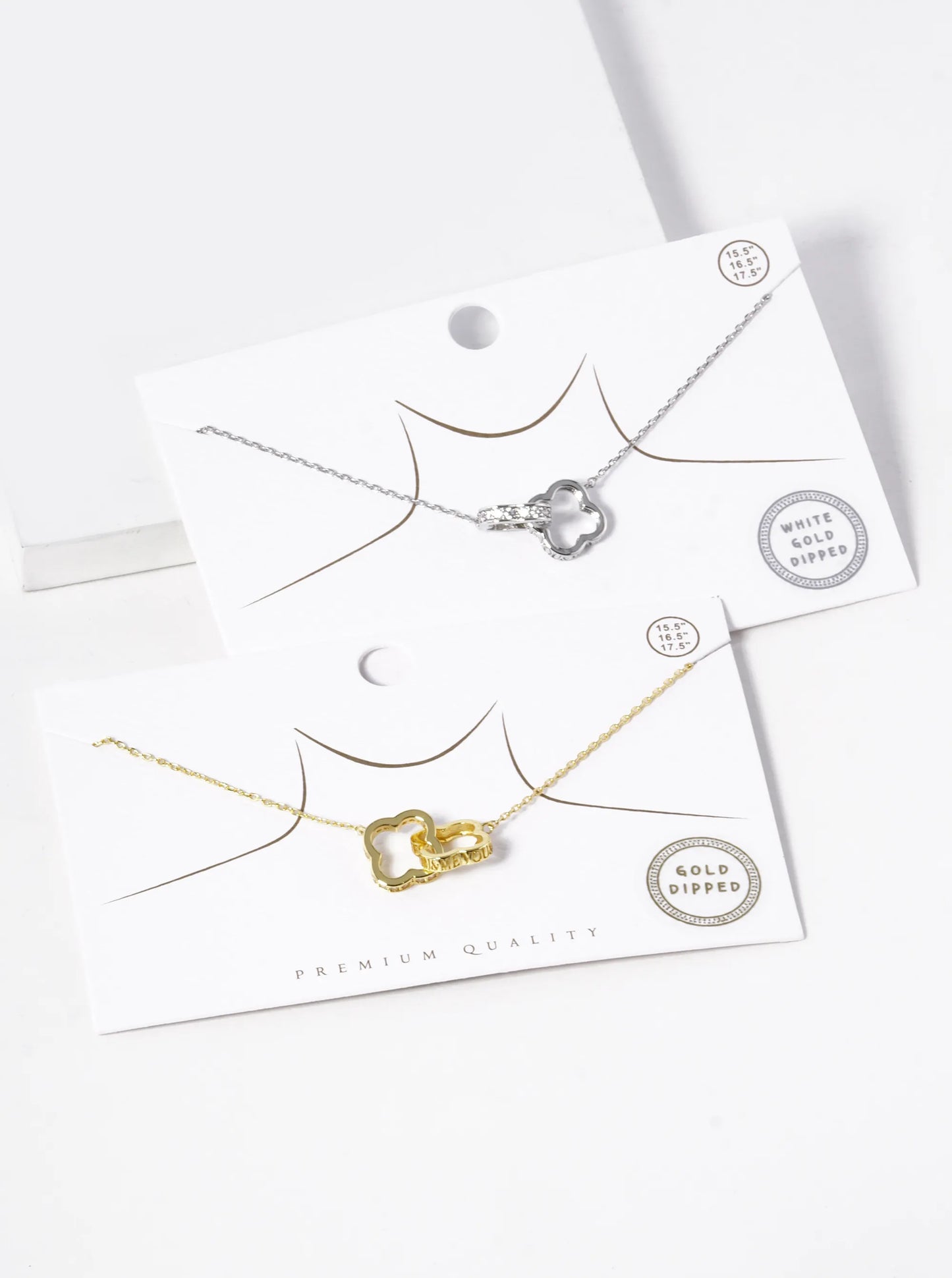 18k Gold Dipped You And Me Engraved CZ Pave Interlocking Quatrefoil Pendant Necklace