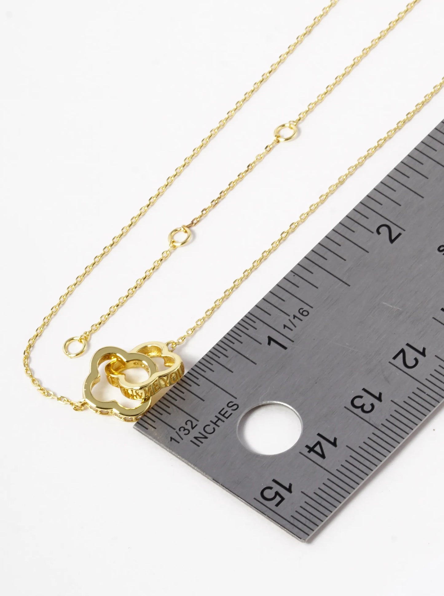 18k Gold Dipped You And Me Engraved CZ Pave Interlocking Quatrefoil Pendant Necklace