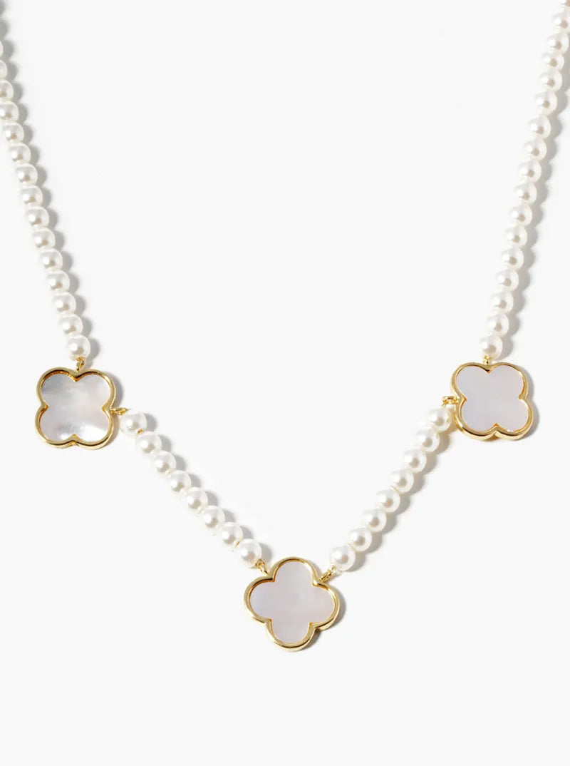 18k Gold Dipped 12mm Mother Of Pearl Quatrefoil Pendant Necklace