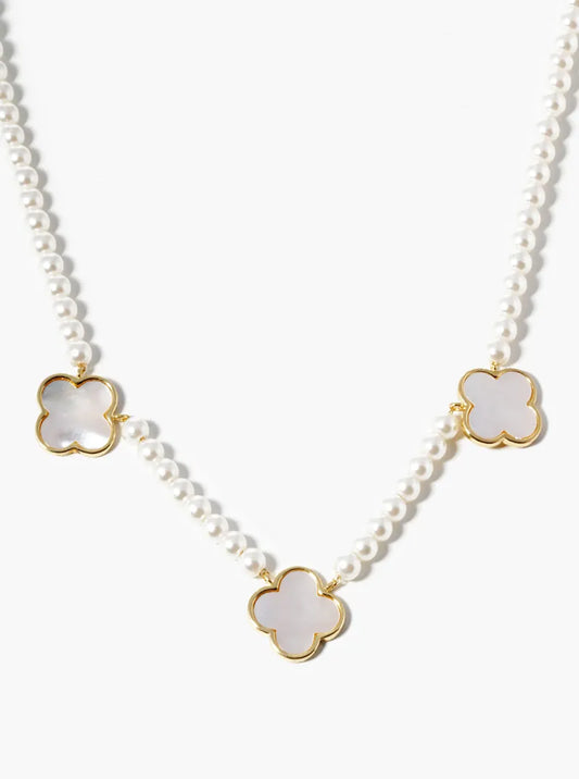 18k Gold Dipped 12mm Mother Of Pearl Quatrefoil Pendant Necklace