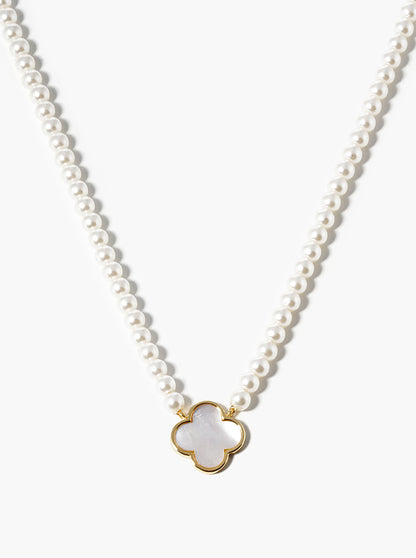 18k Gold Dipped 12mm Mother Of Pearl Quatrefoil Pendant Necklace