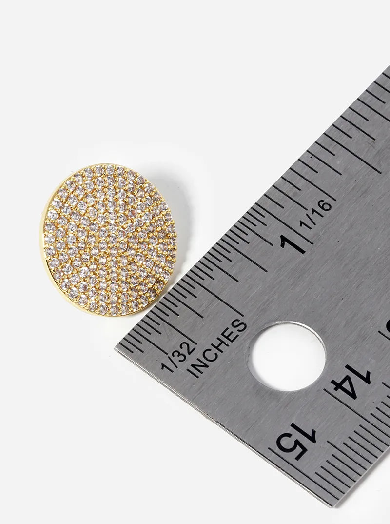 18k Gold Dipped 15mm CZ Pave Round Statement Post Stud Earrings