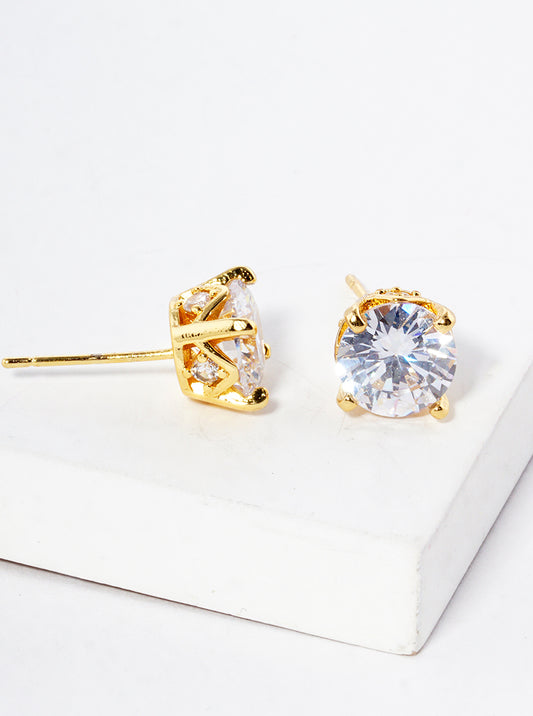 18k Gold Dipped 4-prong Round CZ Post Stud Earrings