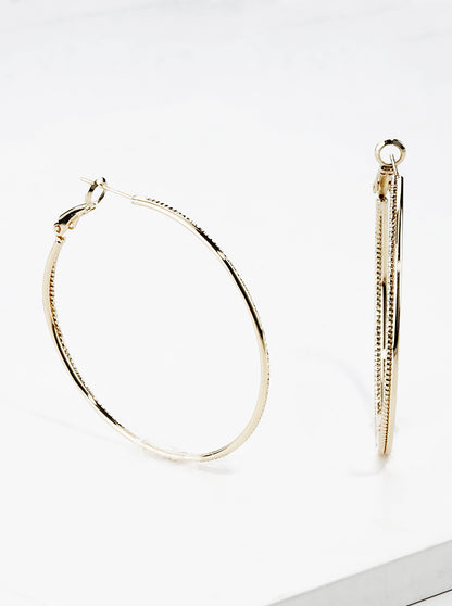 18k Gold Dipped 50mm Textured Delicate Double Hoop Leverback Earrings