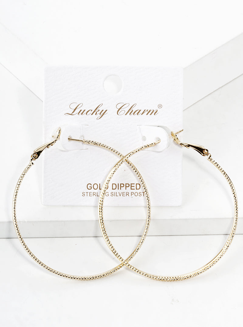 18k Gold Dipped 50mm Textured Delicate Double Hoop Leverback Earrings