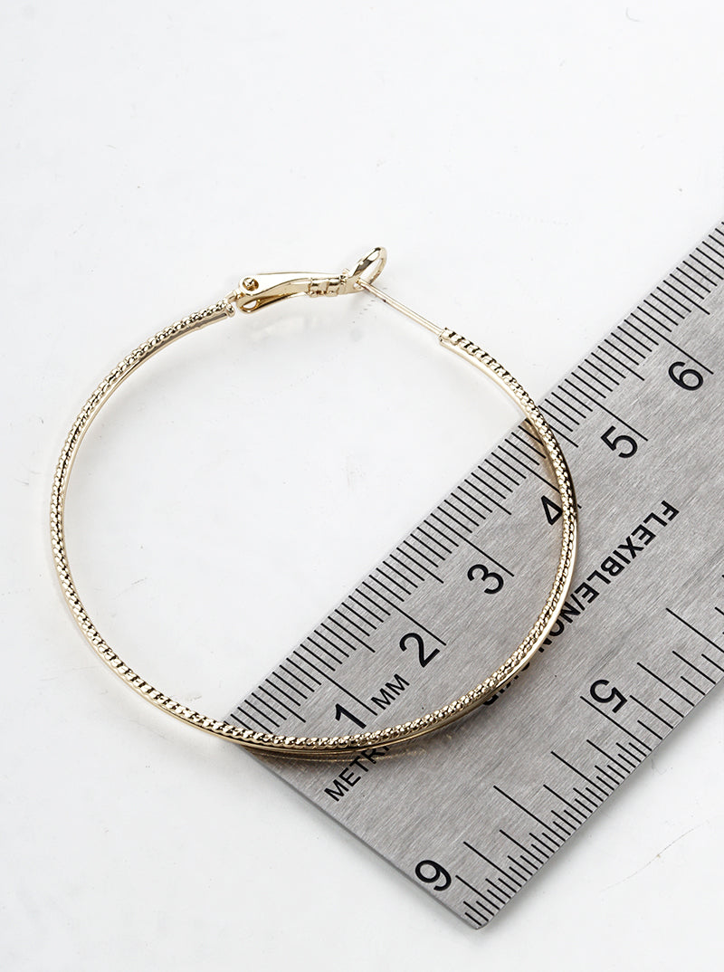 18k Gold Dipped 50mm Textured Delicate Double Hoop Leverback Earrings