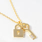 White Gold Dipped CZ  Padlock And Heart Key Pendant Delicate Necklace
