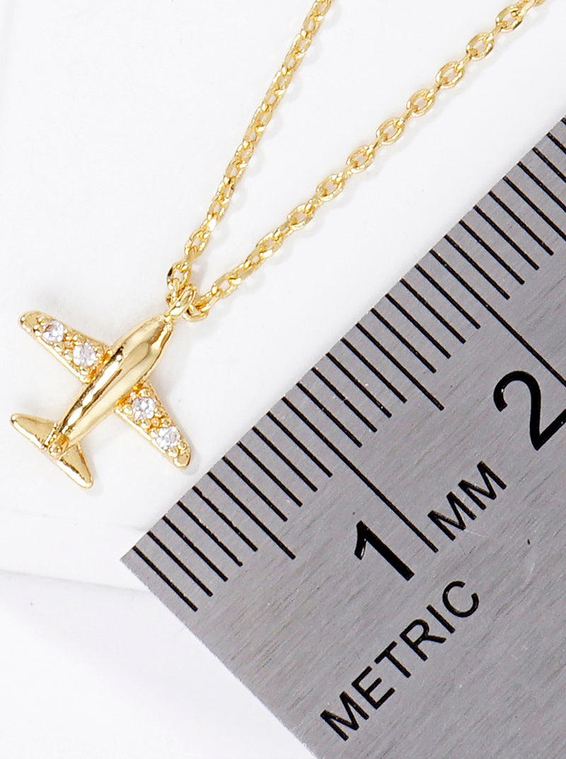 18k Gold Dipped CZ Airplane Pendant Delicate Necklace